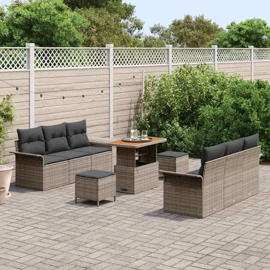 Ensemble de canapé de jardin avec coussin 9 pcs Gris - 3
