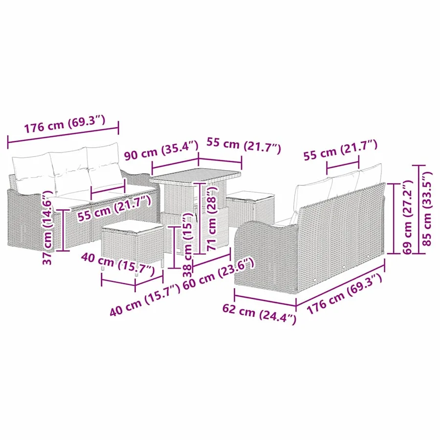 Ensemble de canapé de jardin avec coussin 9 pcs Gris - 15