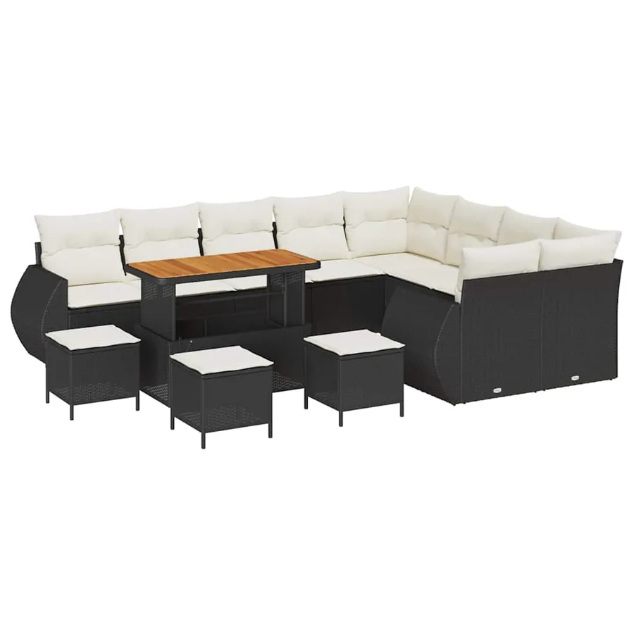 Ensemble de canapé de jardin 13 pcs Noir et Crème Poly Rattan - 2