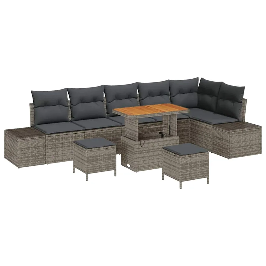 Ensemble de canapé de jardin avec coussin 9 pcs Gris polyrotin - 2