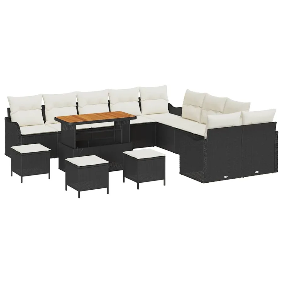 Ensemble de canapé de jardin avec coussin 14 pcs Noir et Crème - 2