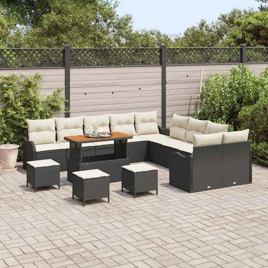 Ensemble de canapé de jardin avec coussin 14 pcs Noir et Crème - 3