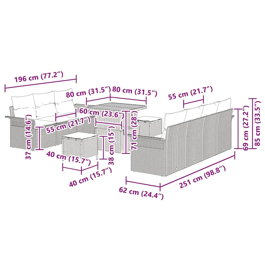 Ensemble de canapé de jardin avec coussin 10 pcs Gris - 15