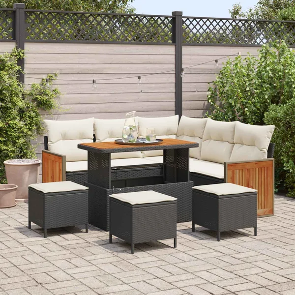 Ensemble de canapé de jardin avec coussin 9 pcs Noir et Crème