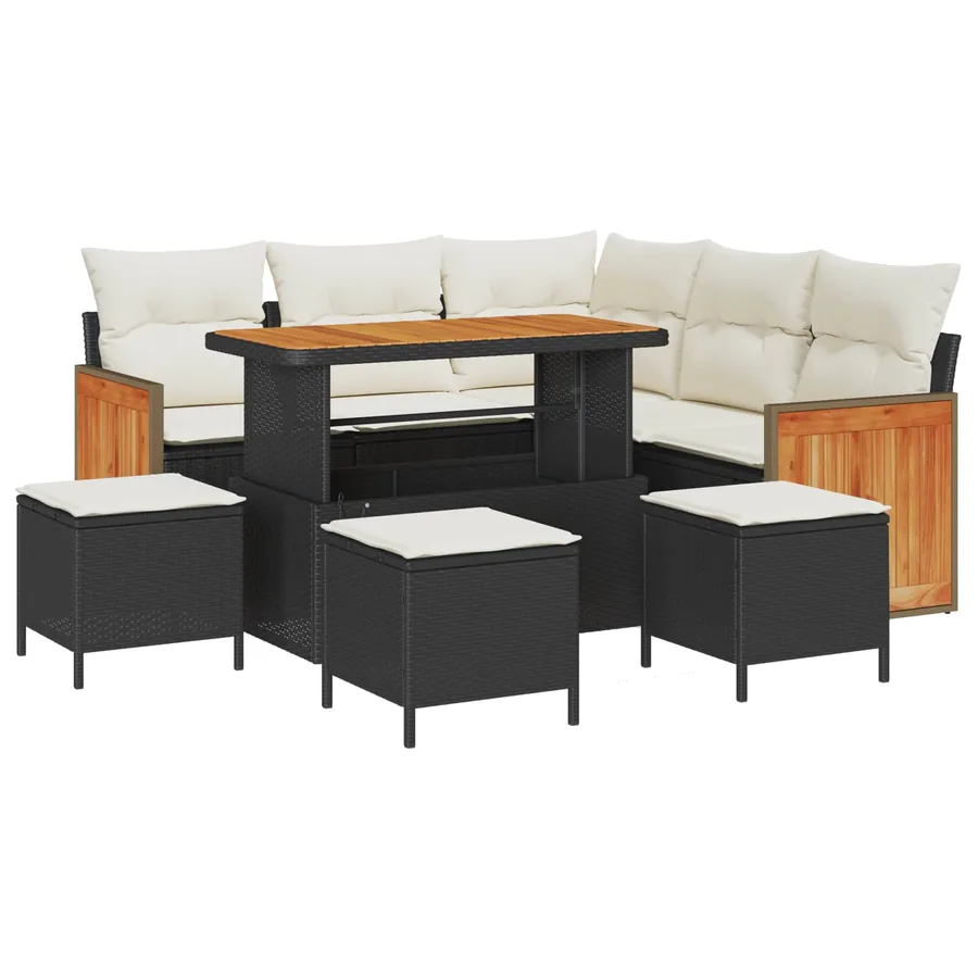 Ensemble de canapé de jardin avec coussin 9 pcs Noir et Crème - 2