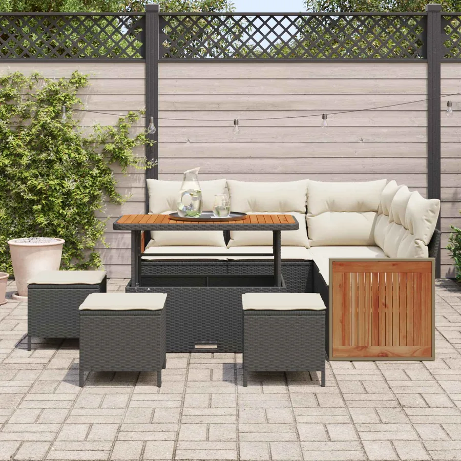 Ensemble de canapé de jardin avec coussin 9 pcs Noir et Crème - 3