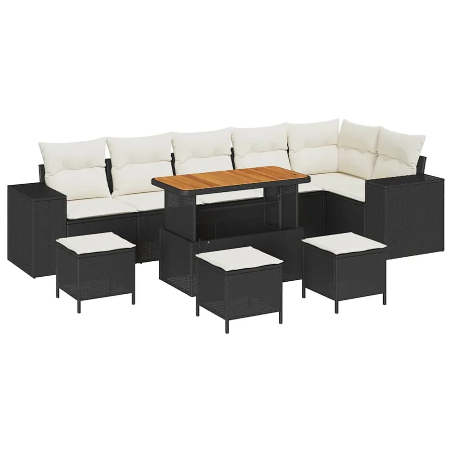 Ensemble de canapé de jardin 10 pcs Noir et Crème polyrotin - 2