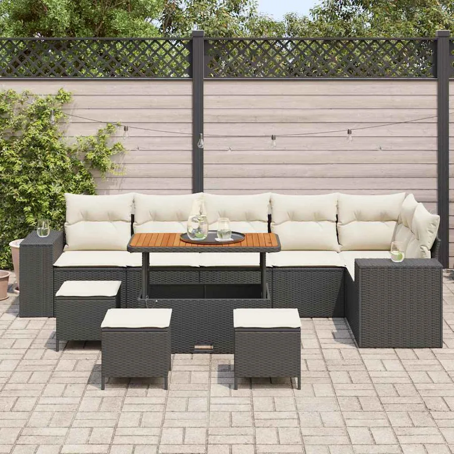 Ensemble de canapé de jardin 10 pcs Noir et Crème polyrotin - 3