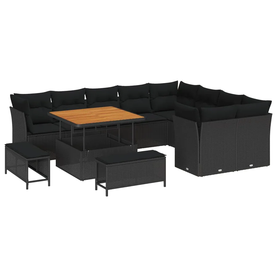 Ensemble de canapé de jardin avec coussin 12 pcs Noir - 2