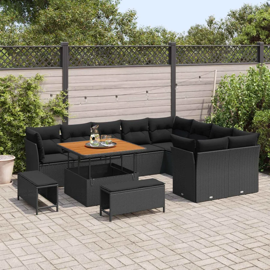 Ensemble de canapé de jardin avec coussin 12 pcs Noir - 3
