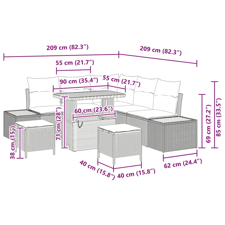 Ensemble de canapé de jardin avec coussin 8 pcs Gris - 15