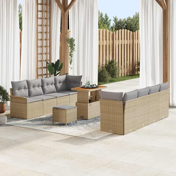 Ensemble de canapé de jardin avec coussin Beige et Gris clair