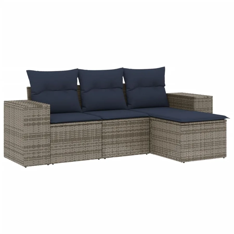 Ensemble de canapé de jardin 4 pcs avec coussins gris résine tressée - 2