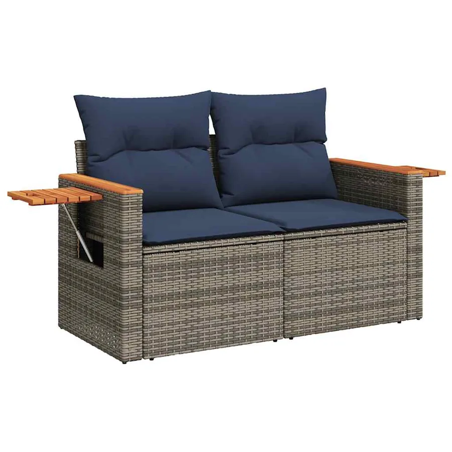 Salon de jardin 7 pcs avec coussins gris résine tressée - 3