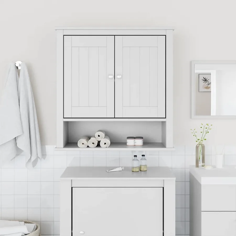 Armoire murale de salle de bain BERG blanc bois massif - 3