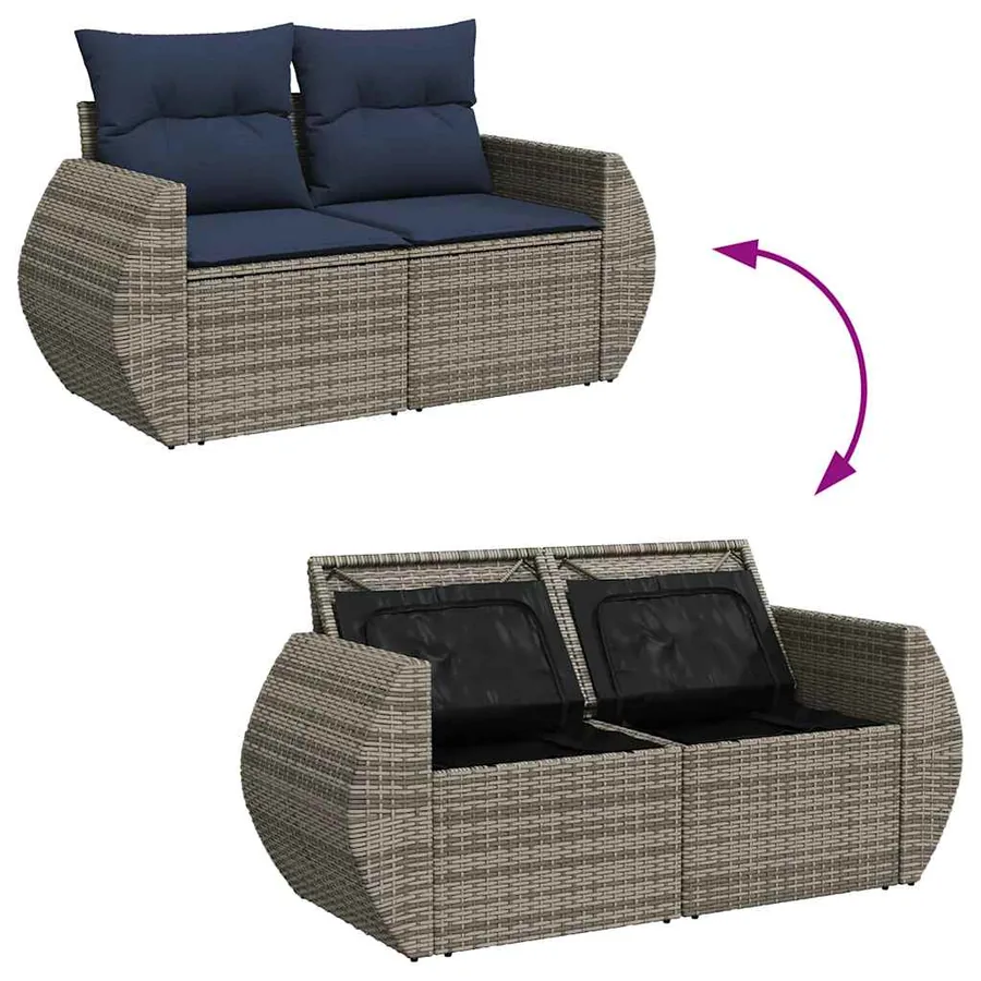 Salon de jardin avec coussins 7 pcs gris résine tressée acacia - 10