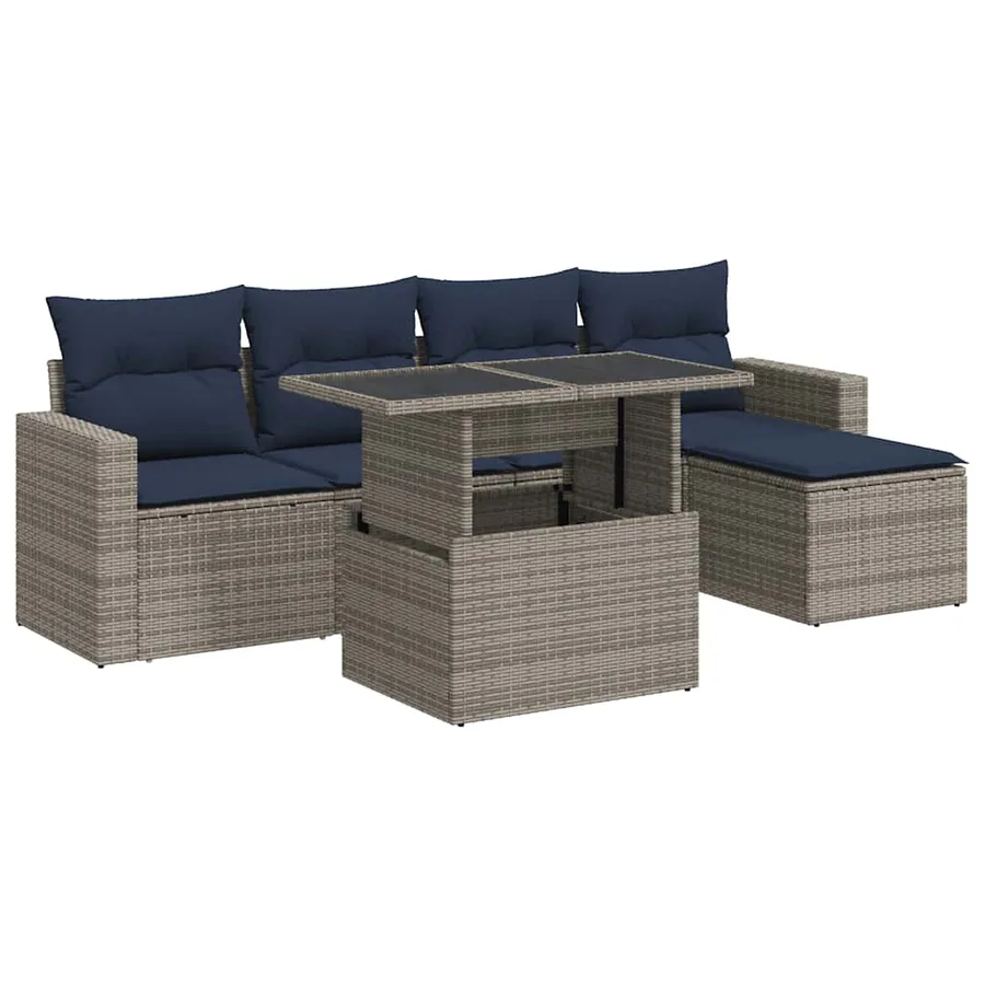 Salon de jardin avec coussins 6 pcs gris résine tressée acacia - 2