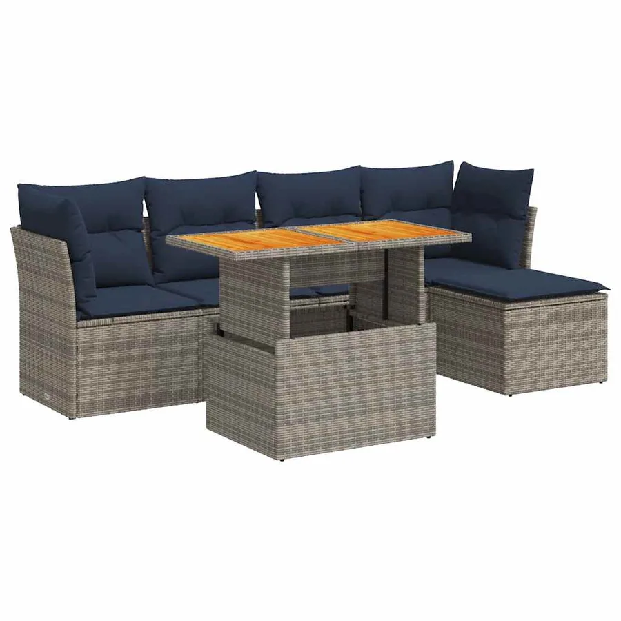 Salon de jardin 6 pcs avec coussins gris résine tressée - 2