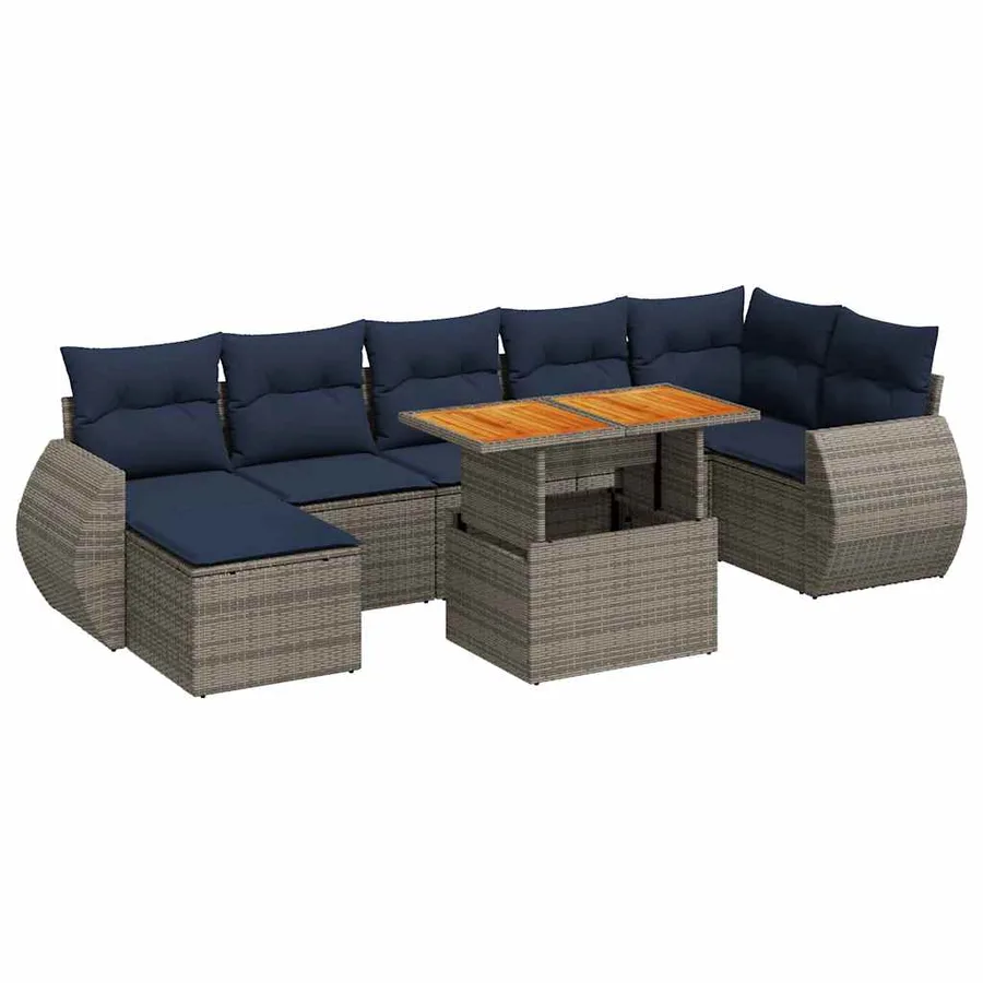 Salon de jardin 8 pcs avec coussins gris résine tressée - 2