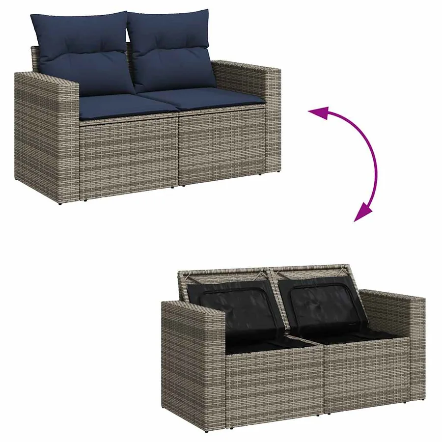 Ensemble de canapé de jardin 8 pcs avec coussins gris résine tressée - 12