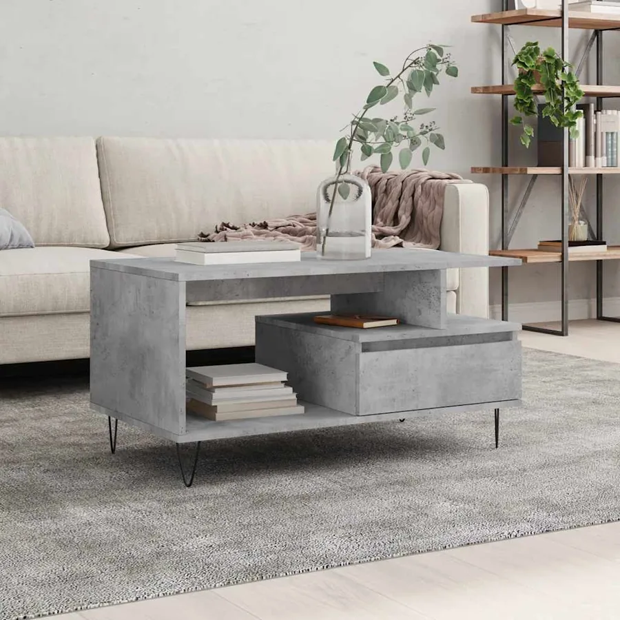 Table basse Gris béton 90x49x45 cm Bois d'ingénierie