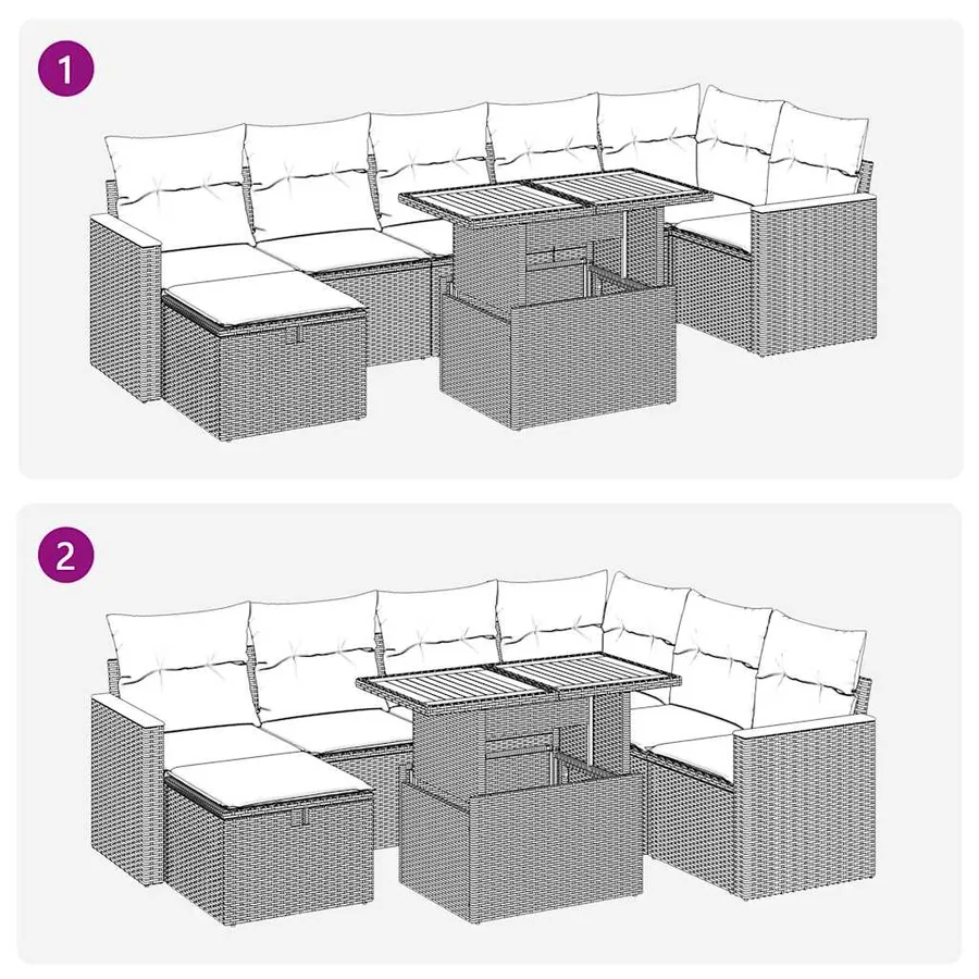 Salon de jardin 8pcs avec coussins gris résine tressée acacia - 13