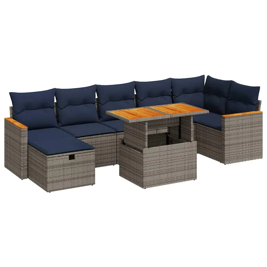 Salon de jardin 8pcs avec coussins gris résine tressée acacia - 2