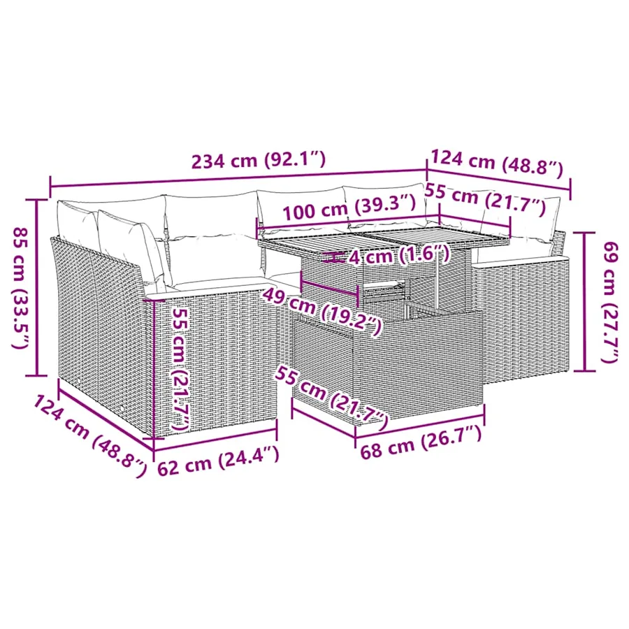 Salon de jardin avec coussins 7 pcs gris résine tressée - 14