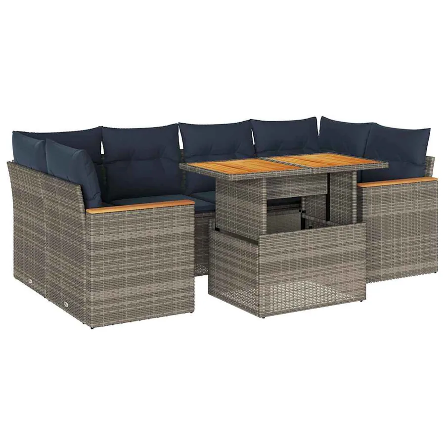 Salon de jardin avec coussins 7 pcs gris résine tressée - 2