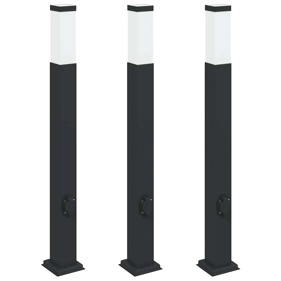 Bornes lumineuses avec sortie lot de 3 80 cm noir IP44 - 2