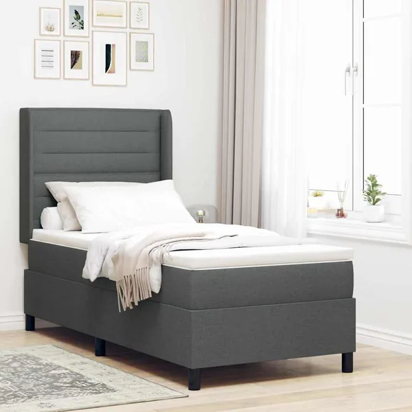 Lit à ressorts avec matelas Gris foncé 200 x 80 cm tissu