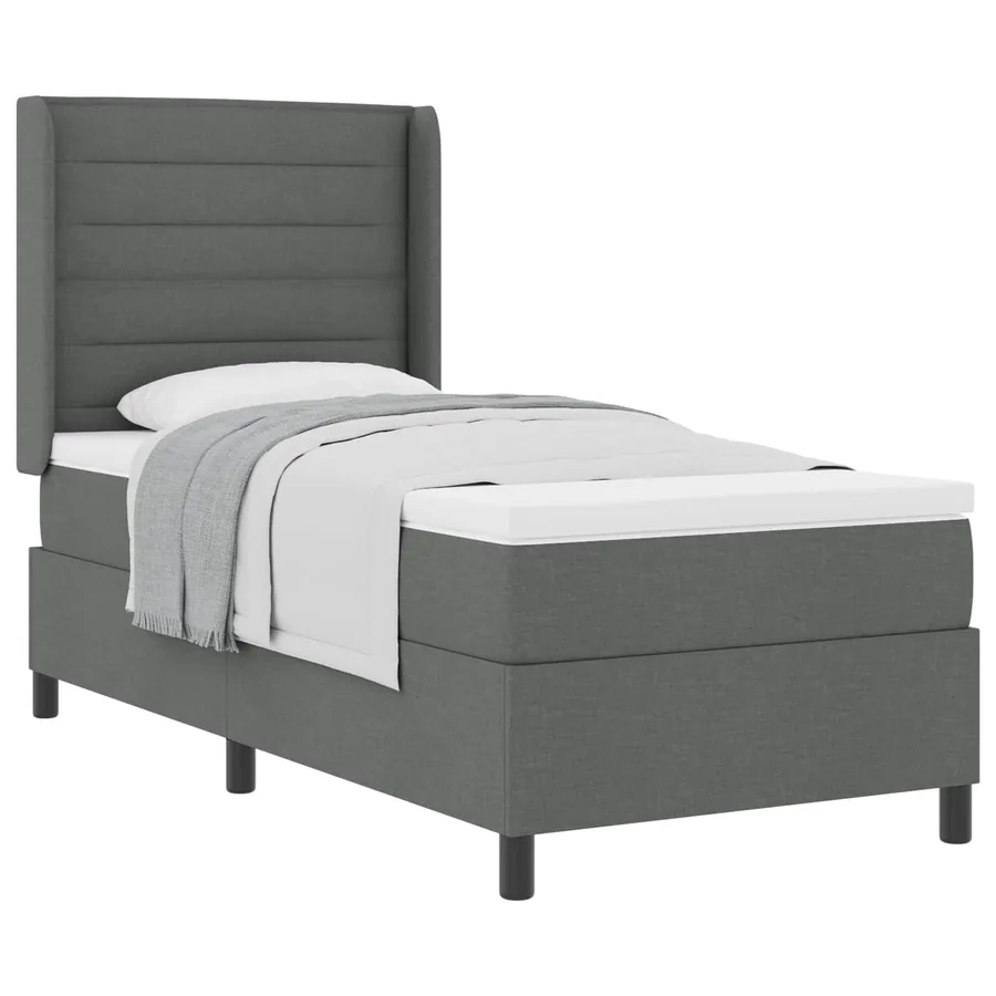 Lit à ressorts avec matelas Gris foncé 200 x 80 cm tissu - 2