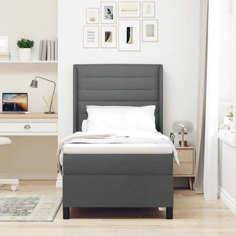Lit à ressorts avec matelas Gris foncé 200 x 80 cm tissu - 3
