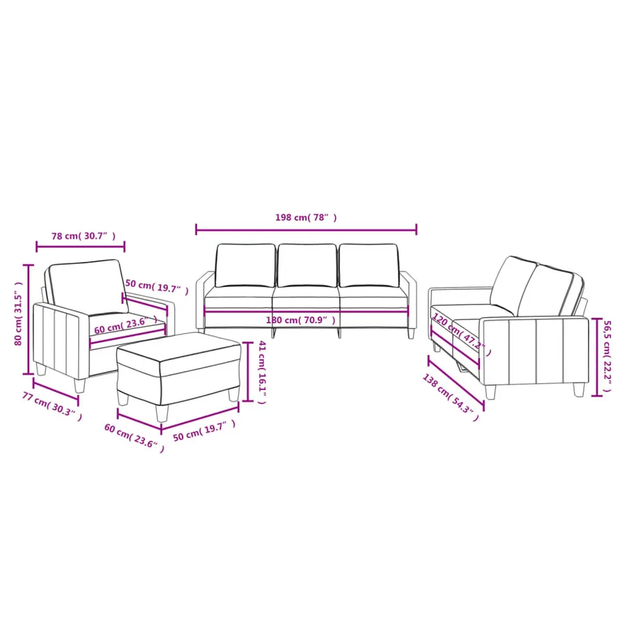 Ensemble de canapés 4 pcs avec coussins Marron Tissu - 10