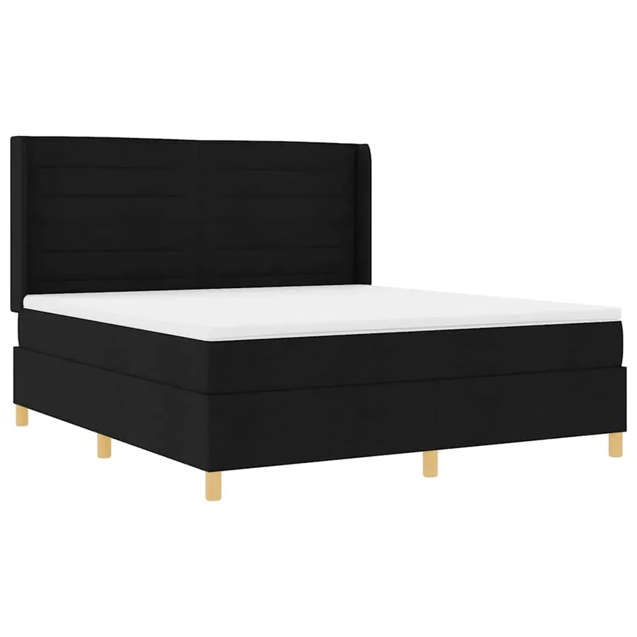 Lit à ressorts avec matelas Noir 180 x 200 cm tissu - 3