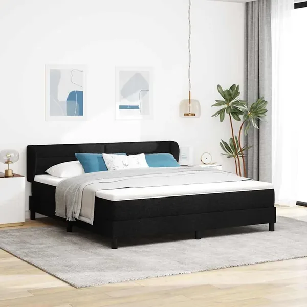 Lit à ressorts avec matelas Noir 180 x 200 cm tissu