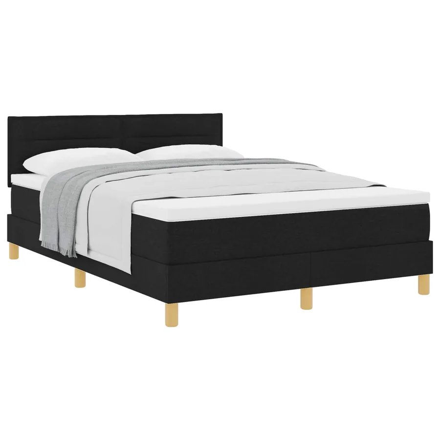 Lit à ressorts avec coussin Noir 140 x 190 cm tissu - 2