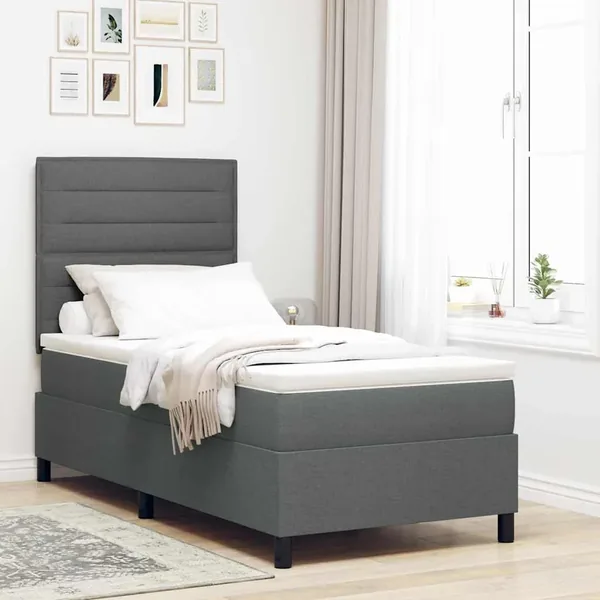 Lit à ressorts avec matelas Gris foncé 80 x 200 cm tissu
