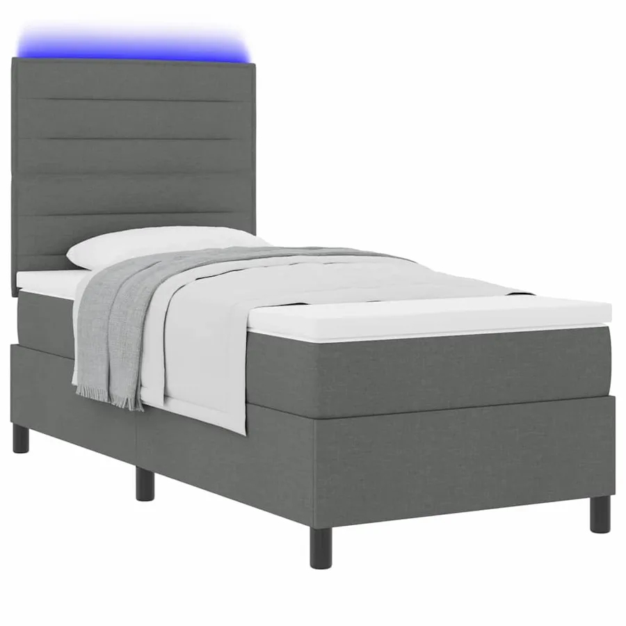 Lit à ressorts avec matelas Gris foncé 80 x 200 cm tissu - 3
