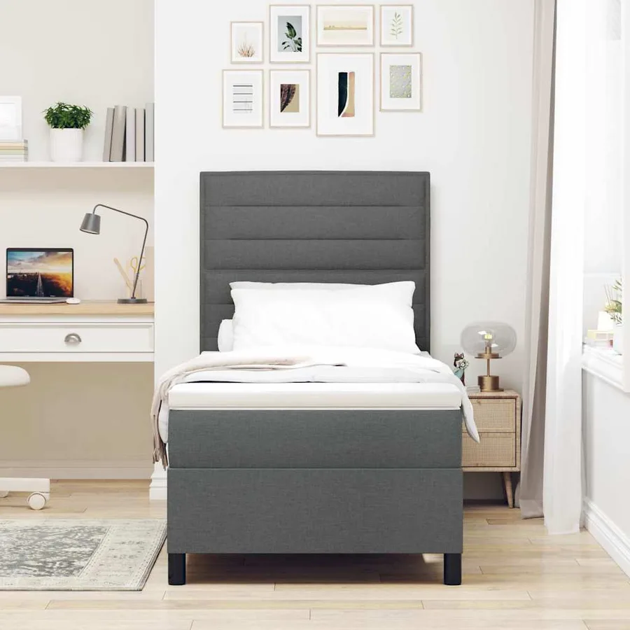 Lit à ressorts avec matelas Gris foncé 80 x 200 cm tissu - 4