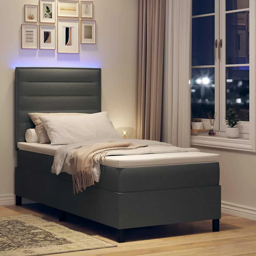 Lit à ressorts avec matelas Gris foncé 80 x 200 cm tissu - 5