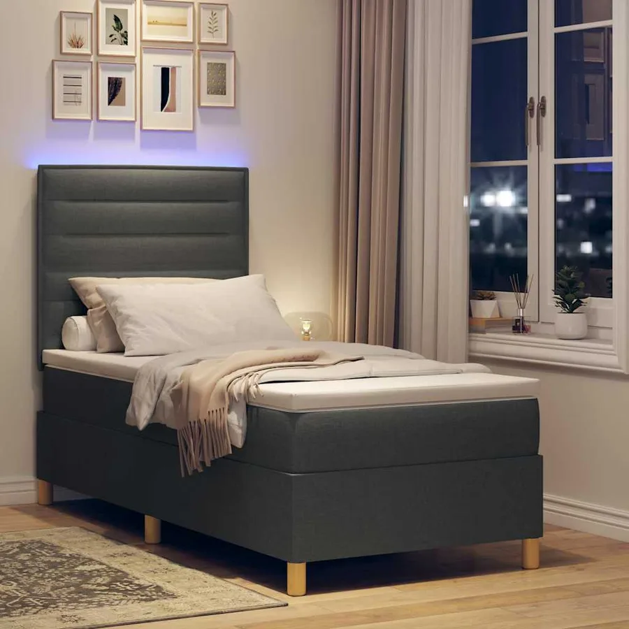 Lit à ressort LED avec matelas Gris foncé 80 x 200 cm tissu - 5