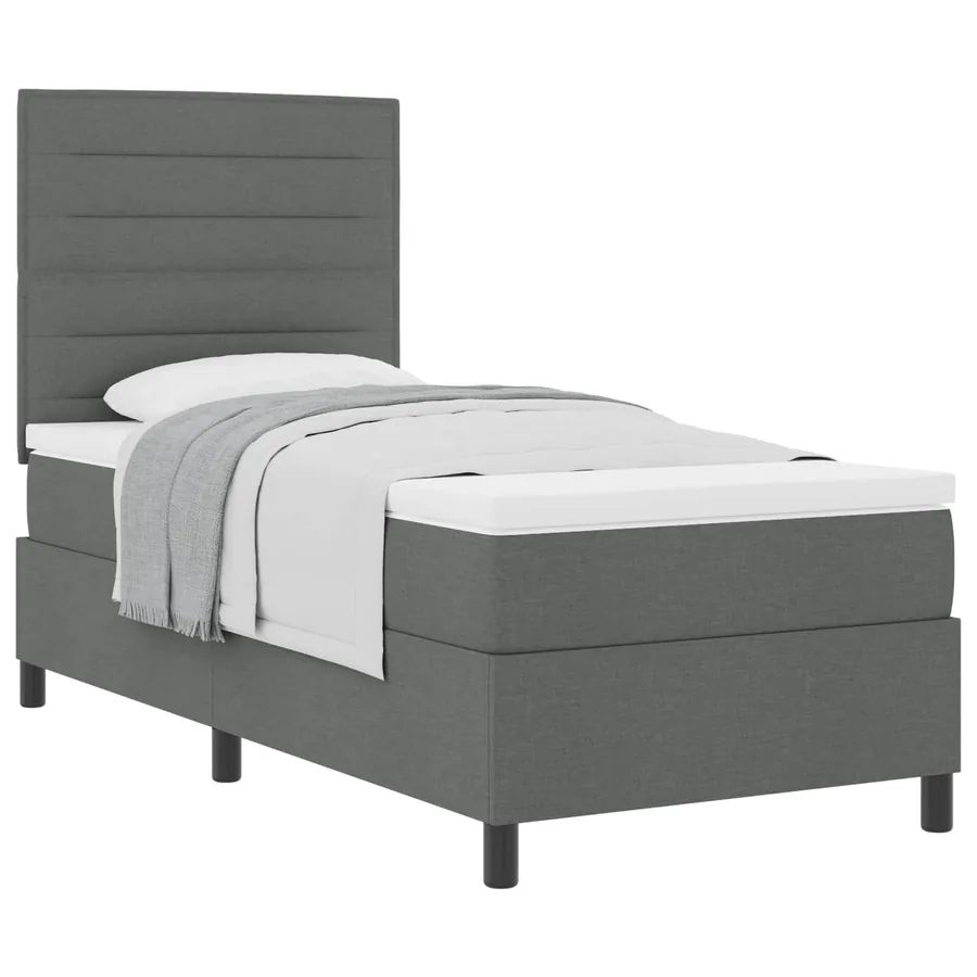 Lit à ressorts avec matelas Gris foncé 80 x 200 cm tissu - 2