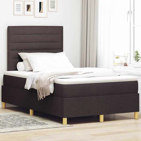 Lit à ressorts avec matelas Marron foncé 120 x 190 cm tissu