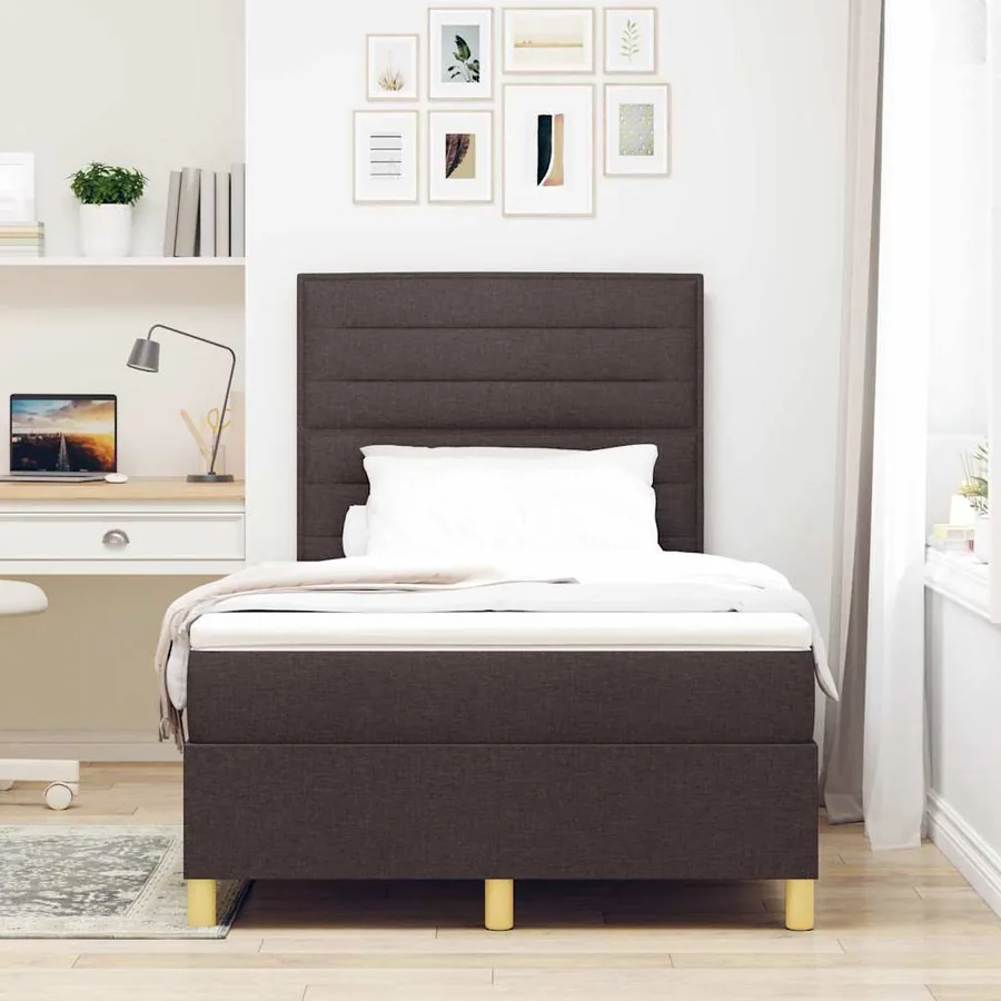 Lit à ressorts avec matelas Marron foncé 120 x 190 cm tissu - 3