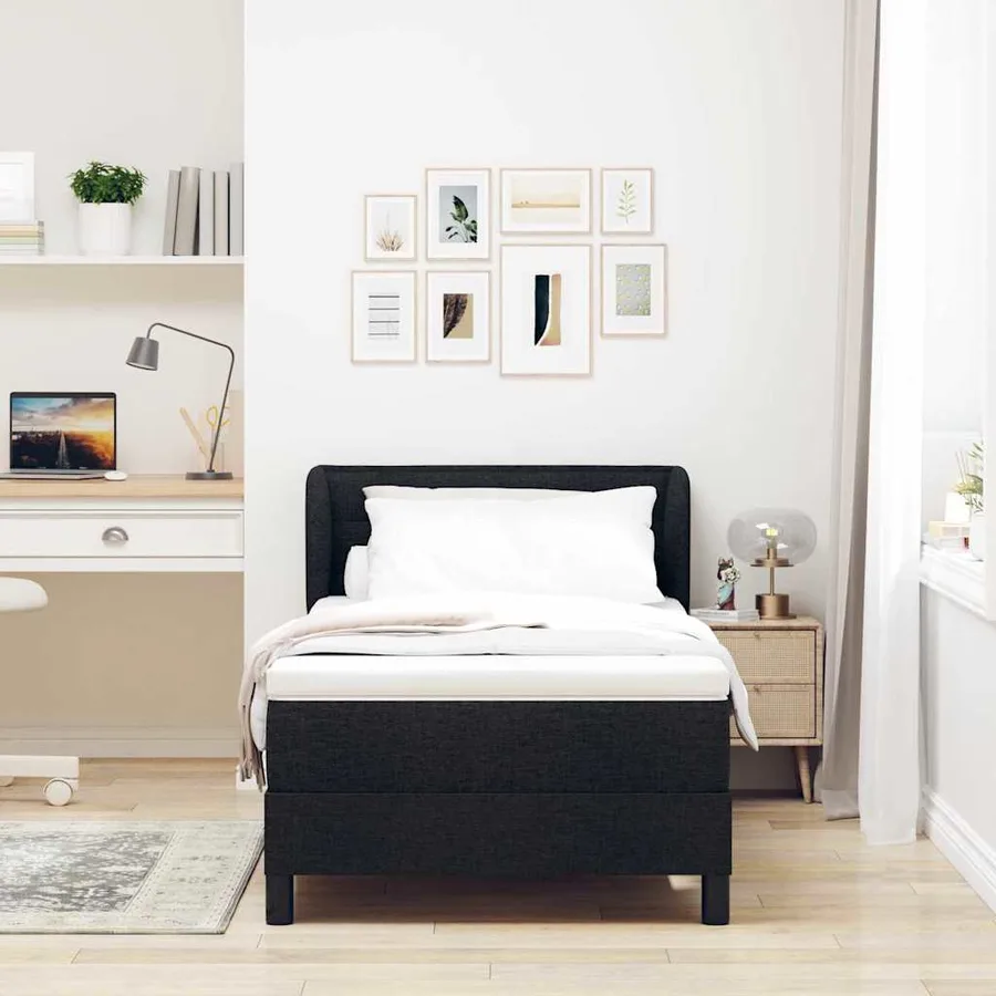 Lit à ressorts avec matelas Noir 90 x 200 cm tissu - 3