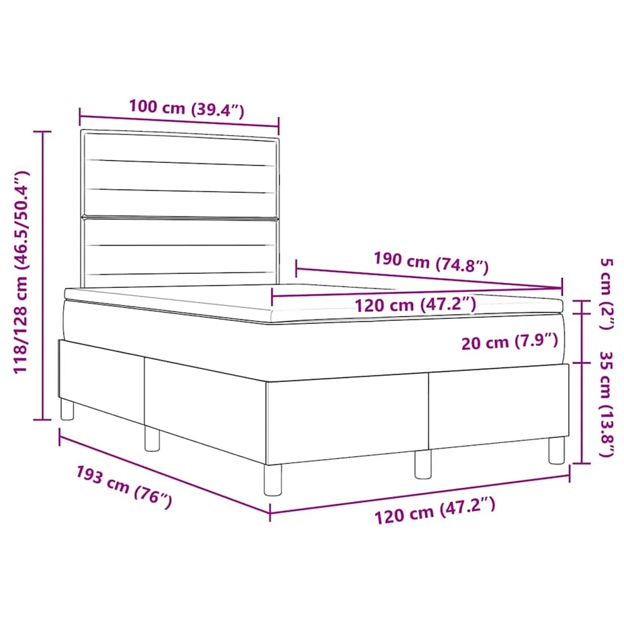 Lit à ressort LED avec matelas Bleu 120 x 190 cm tissu - 14