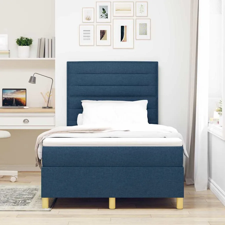 Lit à ressort LED avec matelas Bleu 120 x 190 cm tissu - 4