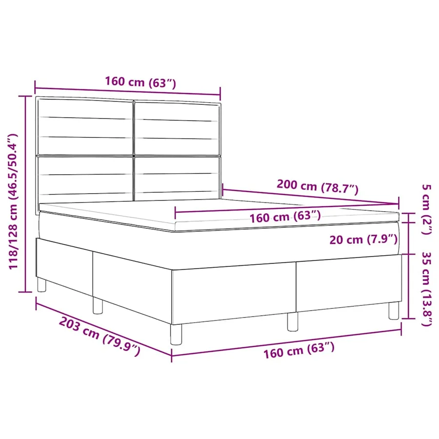 Lit à ressort LED avec matelas Bleu 160 x 200 cm tissu - 14