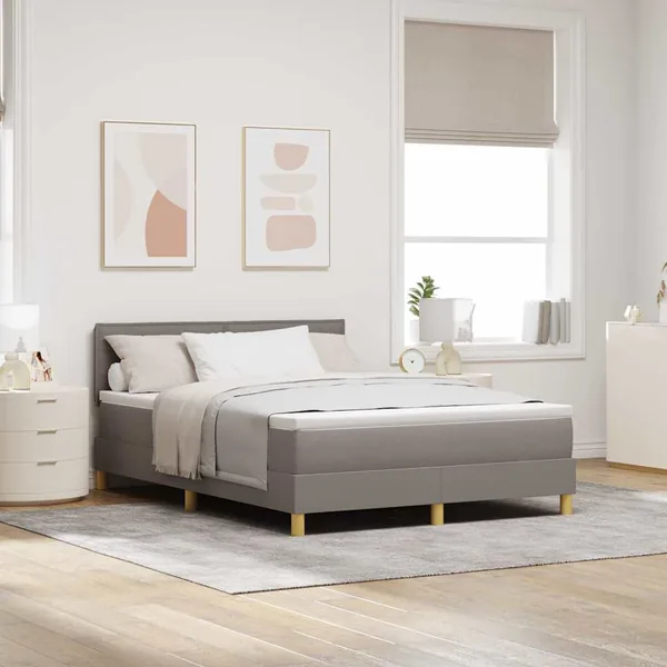 Lit à ressort LED avec bandes LED Taupe 140 x 200 cm tissu